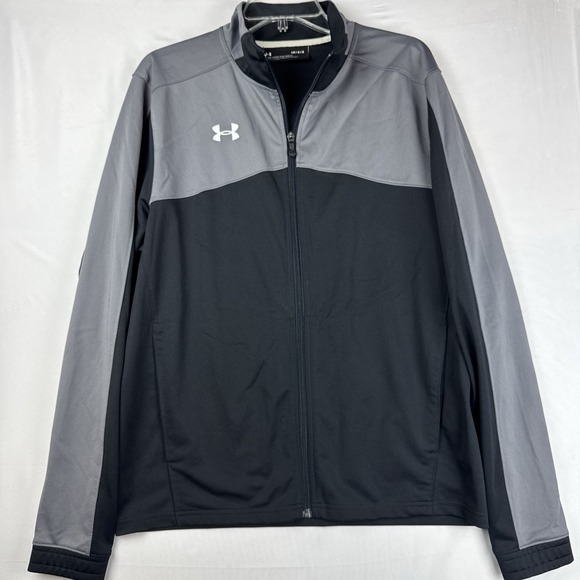 Under Armour Other - Under Armour Full Zip Windbreaker Jacket Mens L Loose Blk/grey Mock Neck Pockets